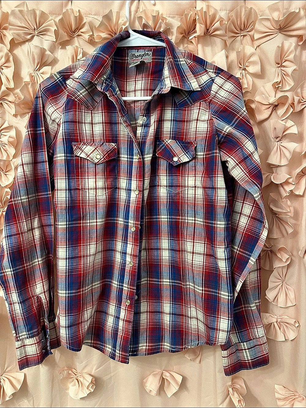 Wrangler Plaid Western Shirt Red & Blue Large